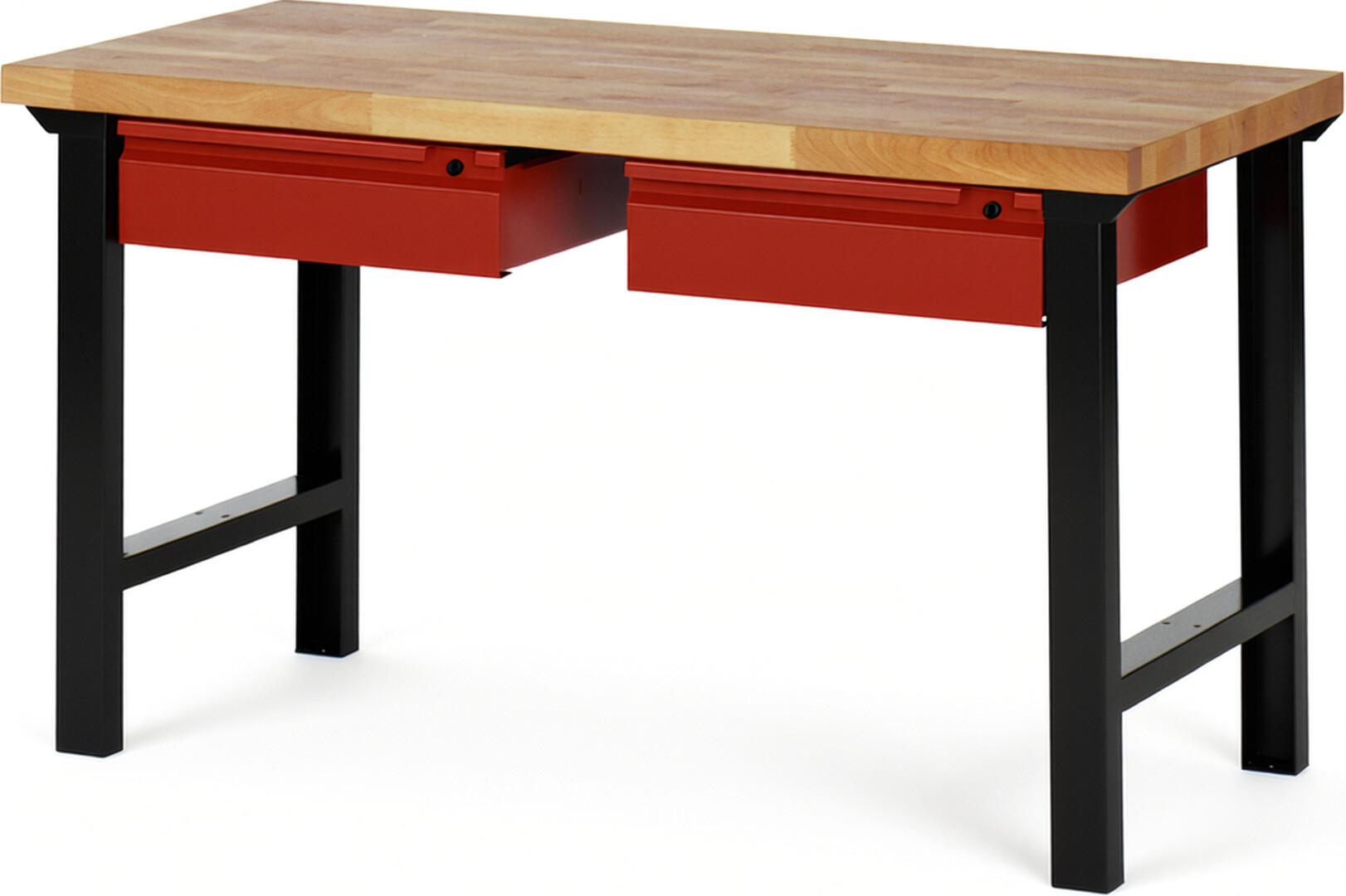 RAU Werkbank schwarz - rot - Breite 150 cm - Tiefe 70 cm - Höhe 84 cm - Buche-Massiv Arbeitsplatte 40 mm