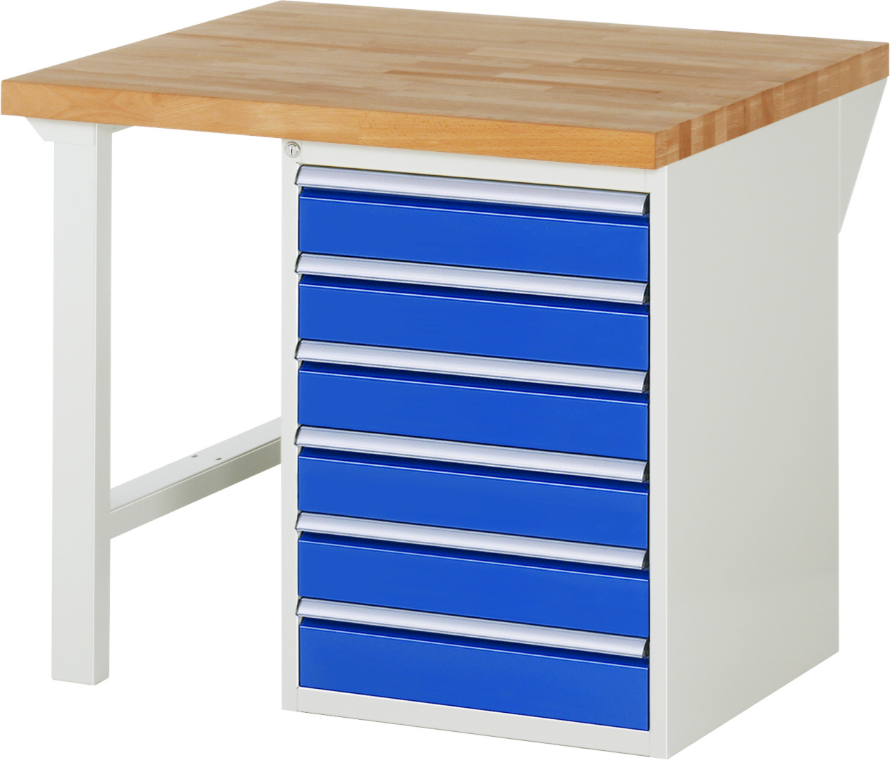 Werkbank Modell 7516 rot - schwarz, BxTxH 1000x900x890 mm,  Buche-Massiv Arbeitsplatte 40 mm,  6 Schubladen mit  Auszug 90 %