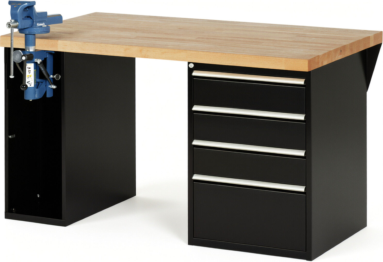 RAU Werkbank schwarz - Breite 150 cm - Tiefe 90 cm - Höhe 84 cm - Buche-Massiv Arbeitsplatte 40 mm