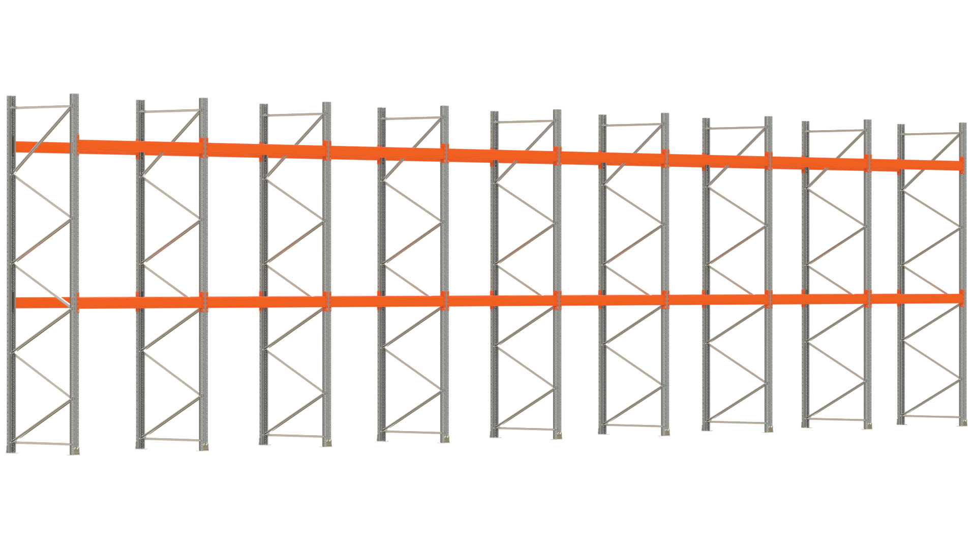 Palettenregal ARTUS - Breite 1596,5 cm - Höhe 400 cm - Tiefe 110 cm - Fachlast 3000 kg - 48 Palettenstellplätze