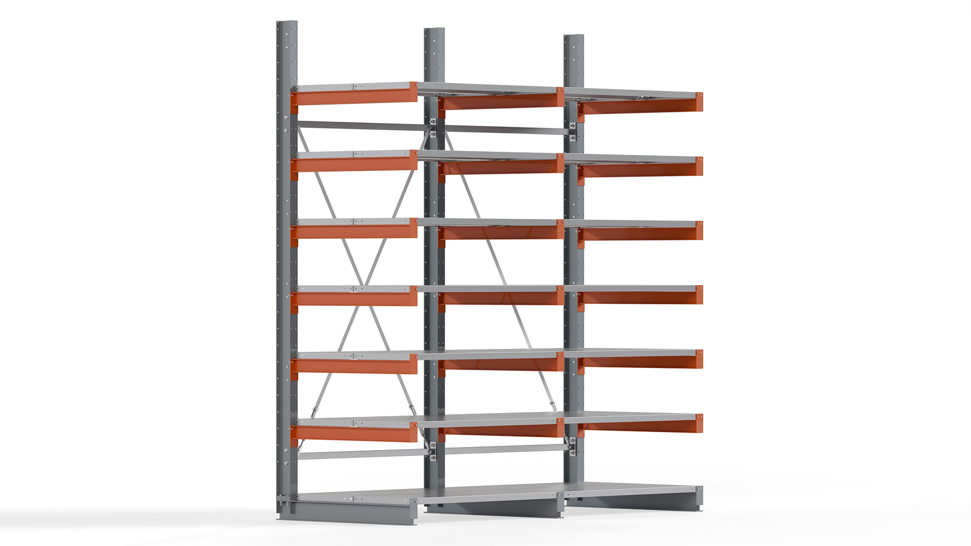 Kragarmregal KARL basic - lackiert - Breite: 256 cm - Höhe: 300 cm - Tiefe: 100 cm - Traglast je Kragarm: 450 kg - einseitig