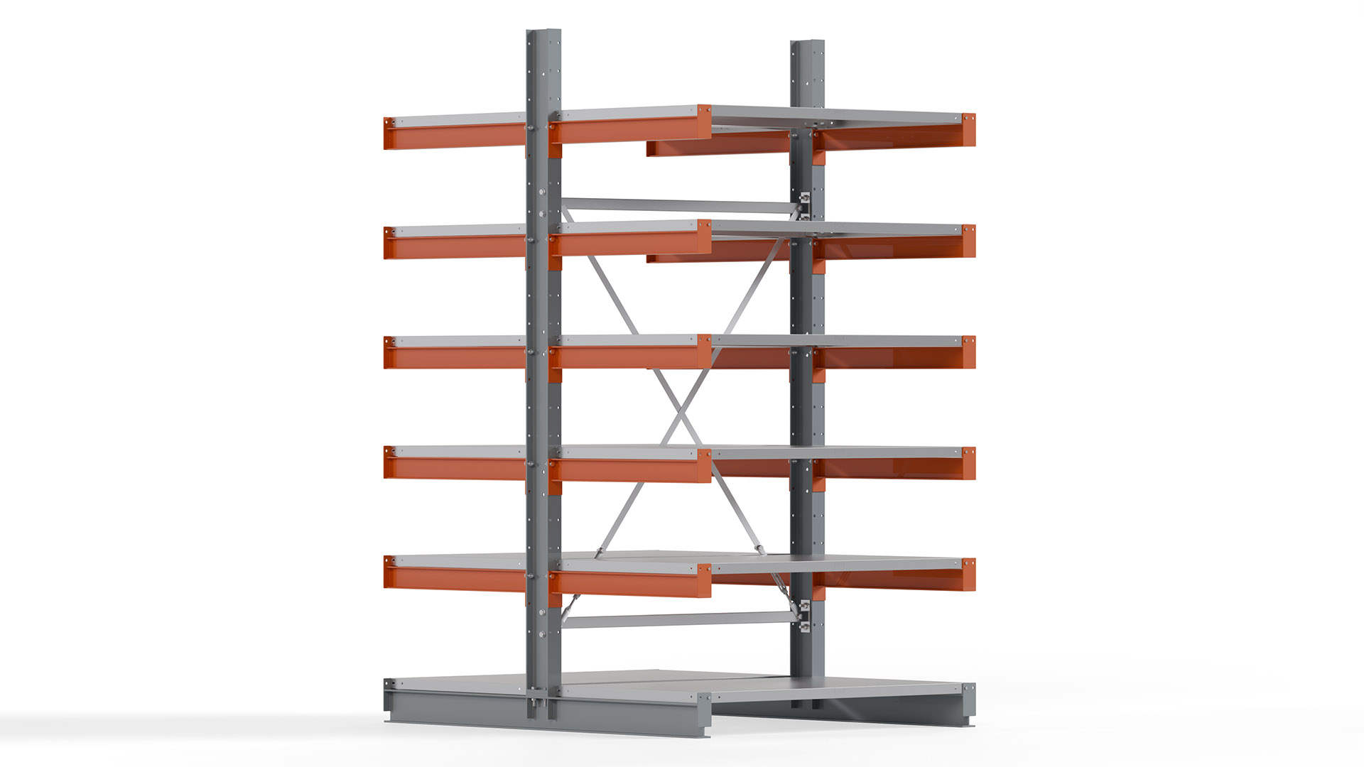 Kragarmregal KARL basic - lackiert - Breite: 128 cm - Höhe: 250 cm - Tiefe: 80 cm - Traglast je Kragarm: 550 kg - beidseitig