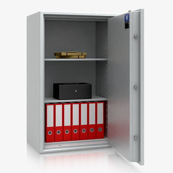 Dokumententresor, Geldschrank, Safe, VdS Klasse 1, 60 Minuten feuerfest, Türen 1-flügelig, 3 Fachböden, 1.137 x 704 x 471 mm (BxT), Farbe lichtgrau