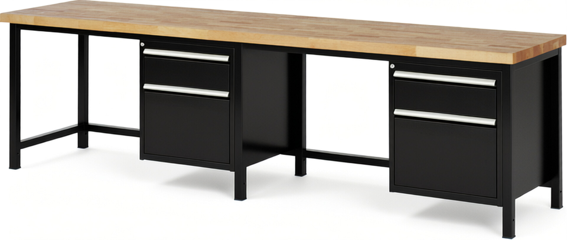 RAU Werkbank schwarz - Breite 300 cm - Tiefe 70 cm - Höhe 84 cm - Buche-Massiv Arbeitsplatte 40 mm