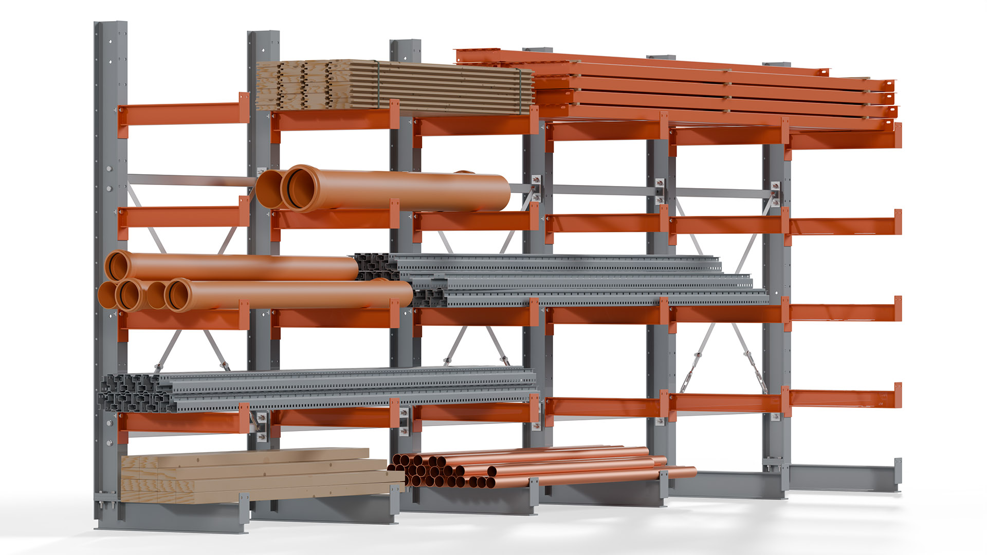 Kragarmregal KARL basic - lackiert - Breite: 500 cm - Höhe: 200 cm - Tiefe: 60 cm - Traglast je Kragarm: 730 kg - einseitig