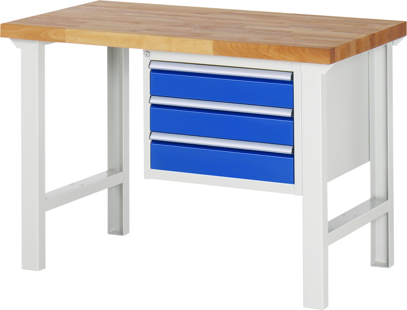 Werkbank Modell 7127 rot - schwarz, BxTxH 1250x700x840 mm,  Buche-Massiv Arbeitsplatte 40 mm,  3 Schubladen mit  Vollauszug 100 % und  SoftClosing