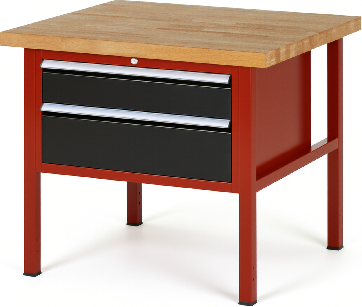 Werkbank Modell 8223 rot - schwarz, BxTxH 1000x900x840 mm,  Buche-Massiv Arbeitsplatte 40 mm,  2 Schubladen mit  Auszug 90 %