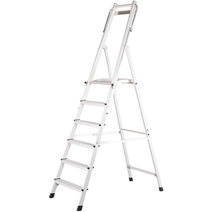 Plattformleiter mit klappbarem Handlauf, Podesthöhe 1490 mm, 6 Stufen