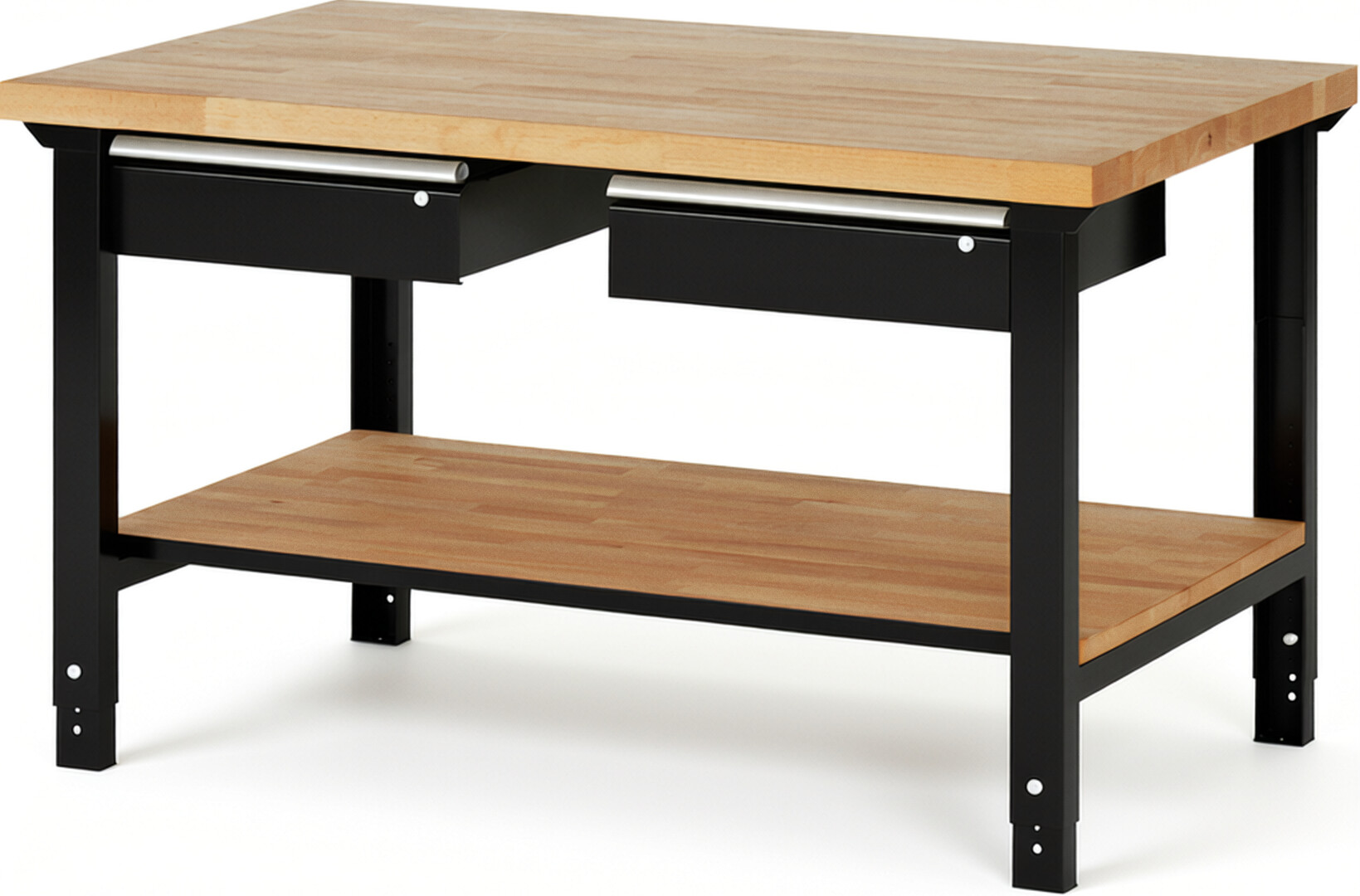 RAU Werkbank schwarz - Breite 150 cm - Tiefe 90 cm - Höhe 114 cm - Buche-Massiv Arbeitsplatte 40 mm