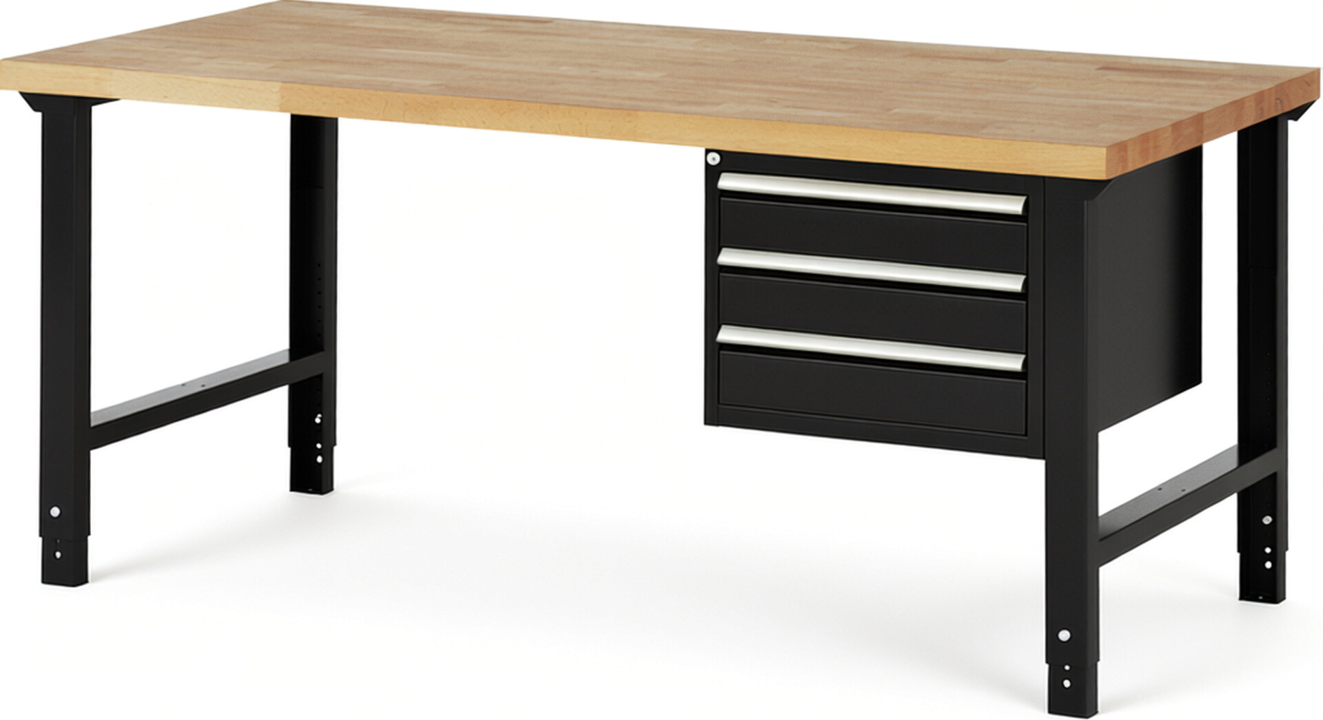 RAU Werkbank schwarz - Breite 200 cm - Tiefe 90 cm - Höhe 114 cm - Buche-Massiv Arbeitsplatte 40 mm