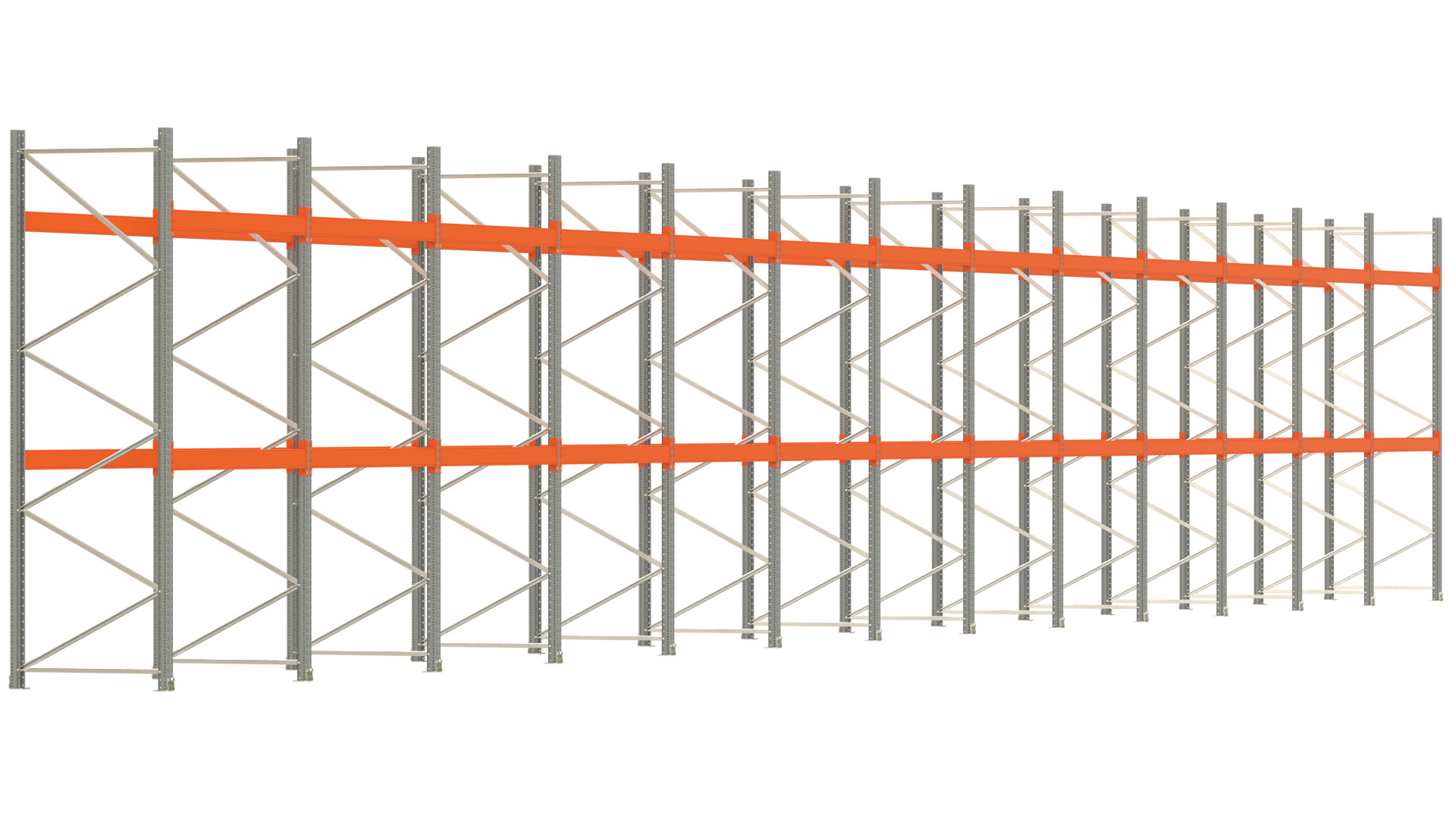Palettenregal ARTUS - Breite 2589 cm - Höhe 350 cm - Tiefe 110 cm - 2 Träger-Ebenen - max. Fachlast 2000 kg - 78 Palettenstellplätze