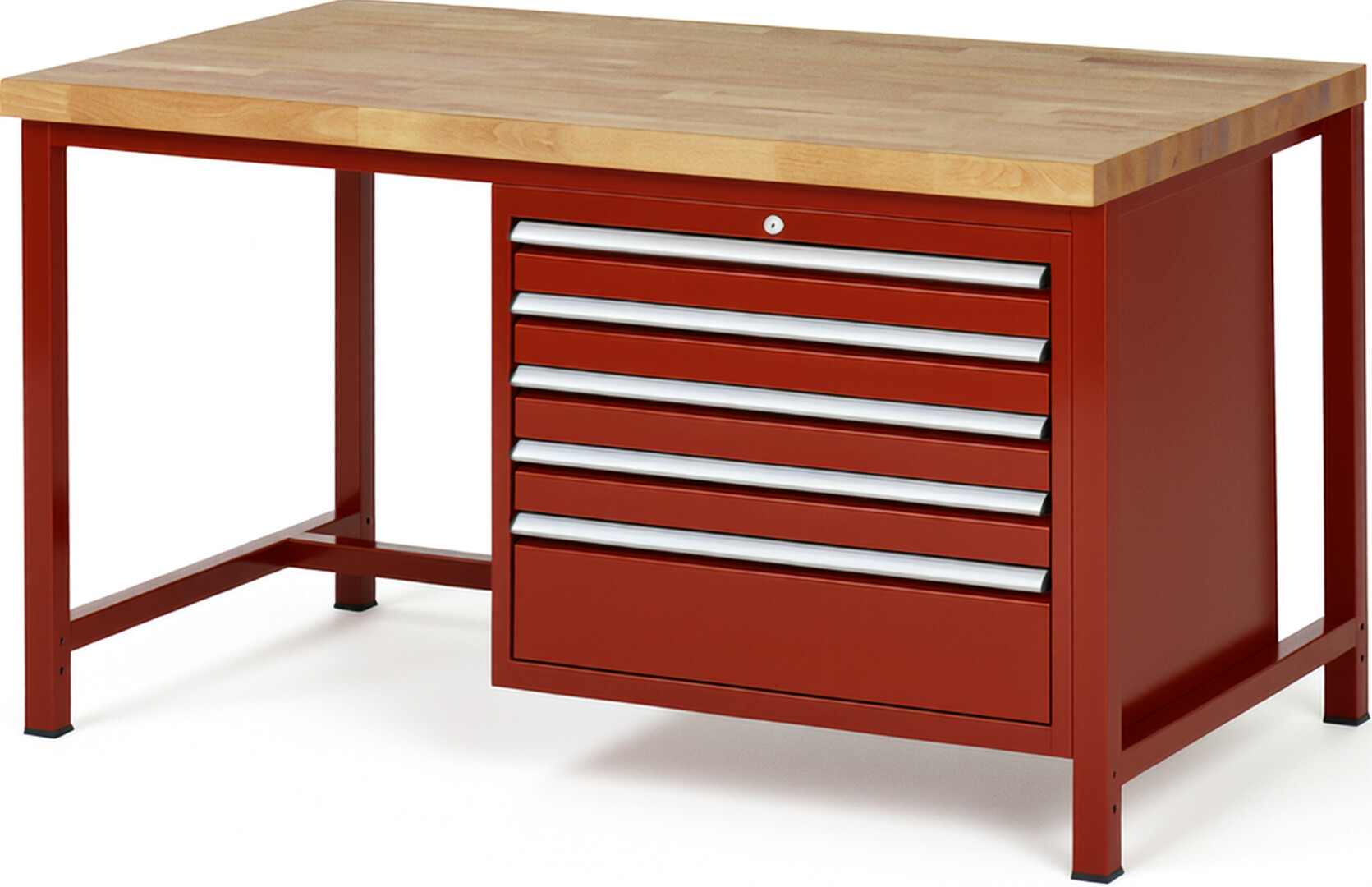 RAU Werkbank rot - Breite 150 cm - Tiefe 90 cm - Höhe 104 cm - Buche-Massiv Arbeitsplatte 40 mm