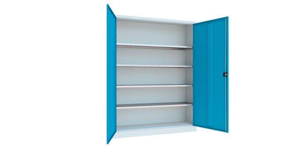 Flügeltürenschrank - Vollblechtüren - 1.950x1.500x400 mm (HxBxT) - 4 Einlegeböden verzinkt - Zylinderschloss - lichtgrau/himmelblau