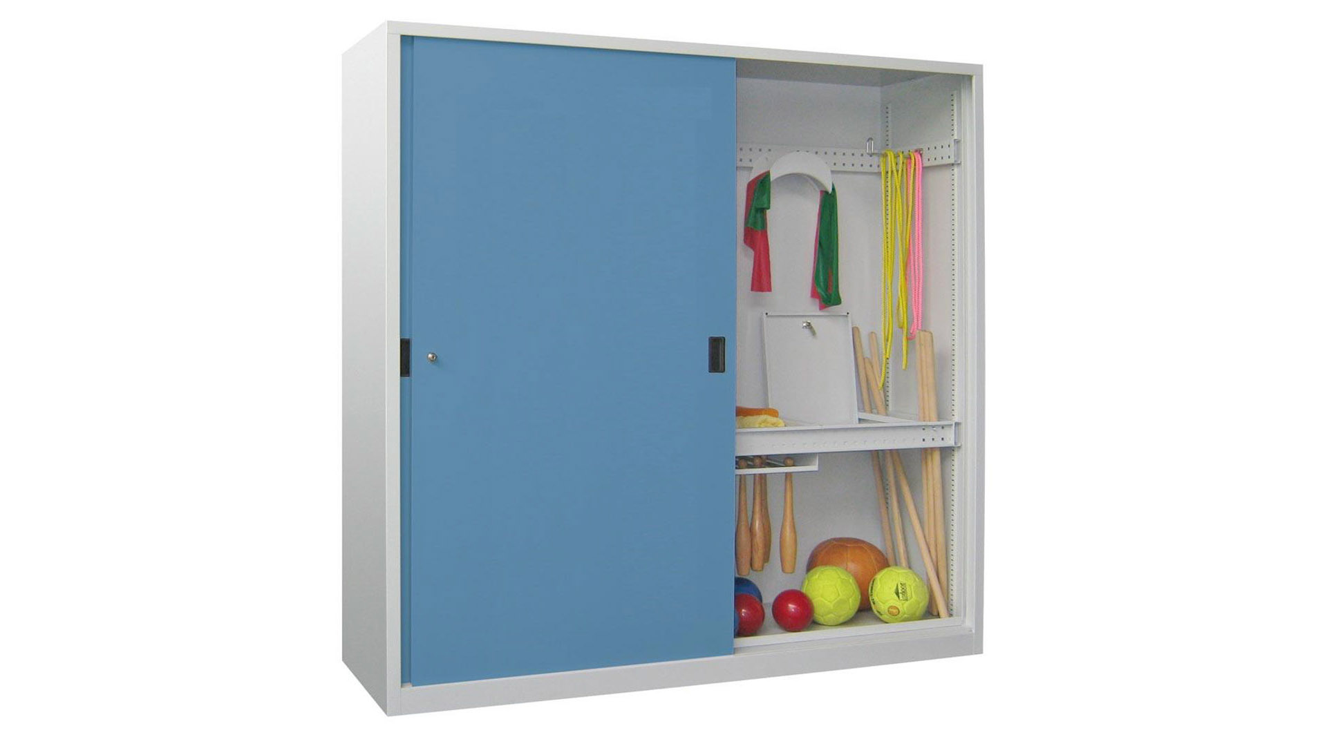 Schiebetürenschrank - Schiebetüren - Trennwand - 1.950x2.000x600 mm (HxBxT) - lichtgrau/lichtblau