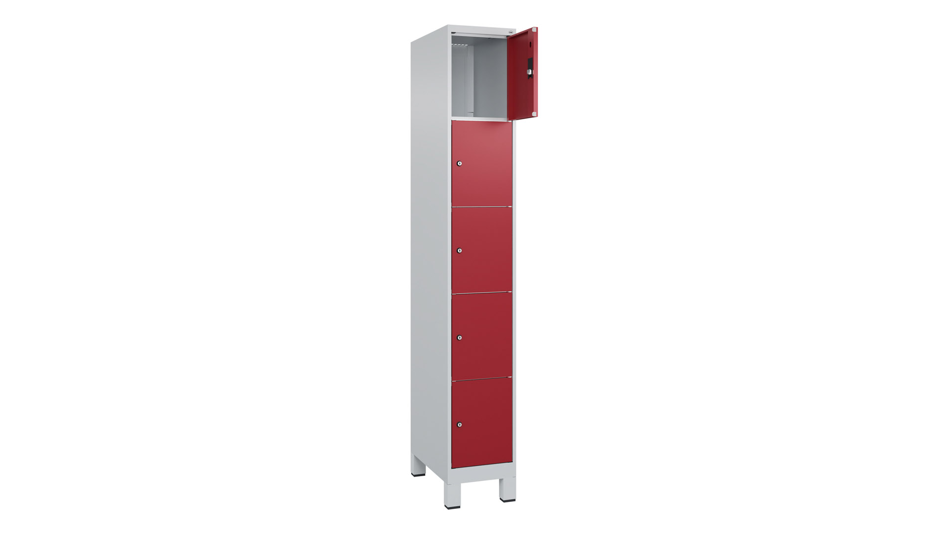Fächerschrank, BxTxH 300x500x1.950 mm, 1x5 Fächer, Abteilbreite 300 mm, Füße, Schloss, glatte Türen, Farbwahl