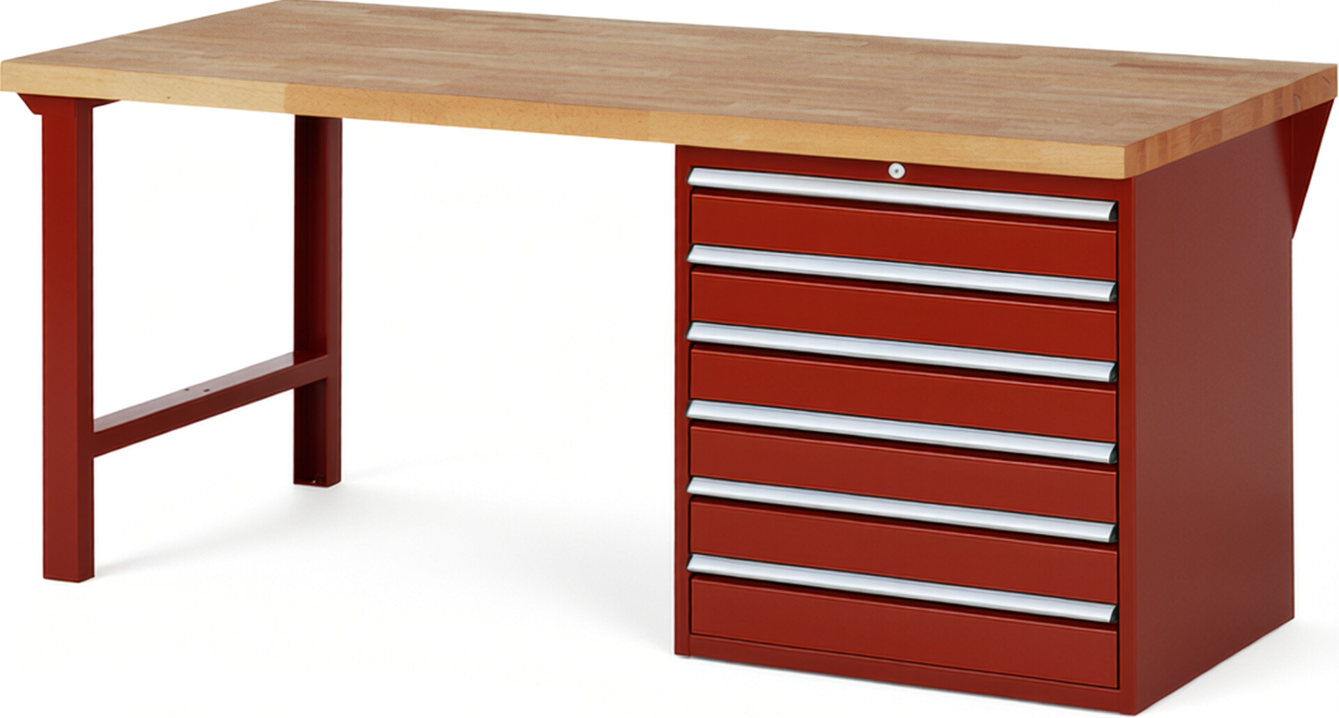 RAU Werkbank rot - Breite 200 cm - Tiefe 90 cm - Höhe 89 cm - Buche-Massiv Arbeitsplatte 40 mm