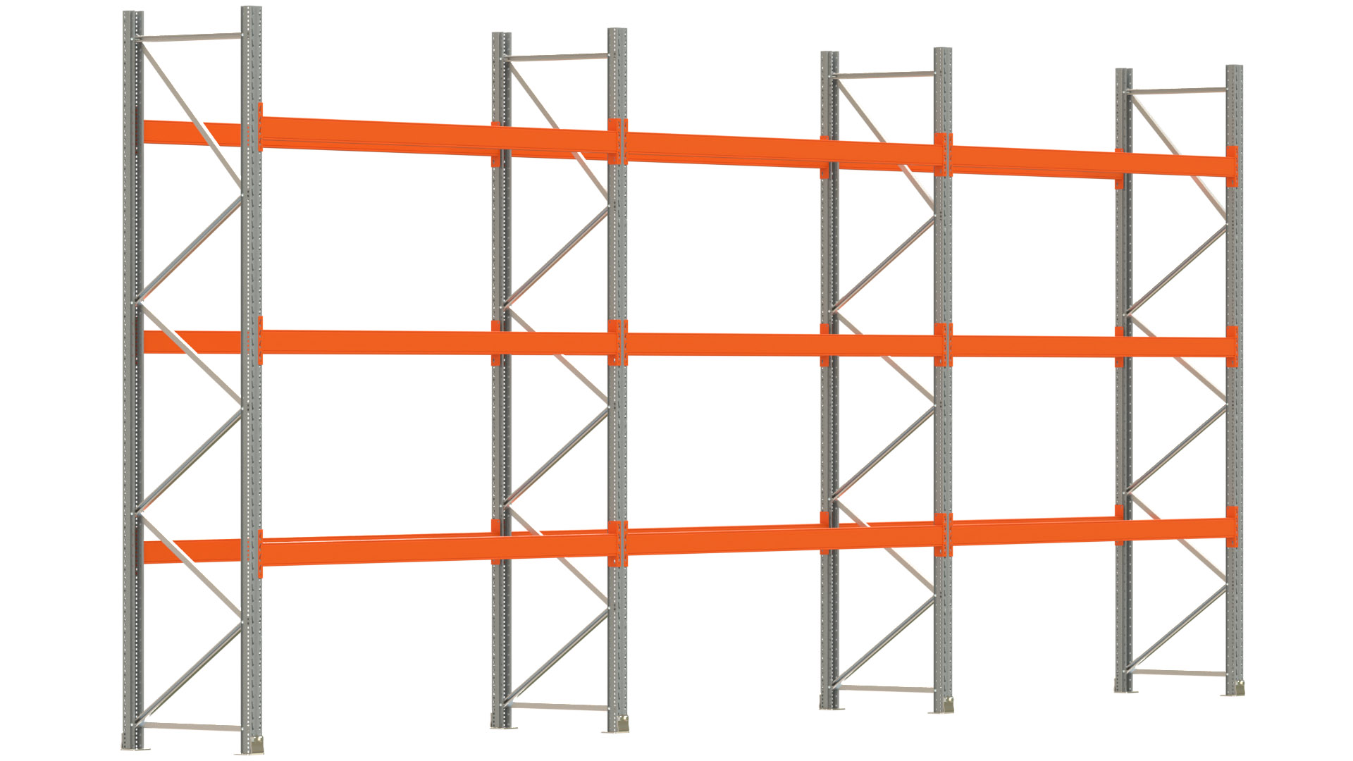Palettenregal ARTUS - Breite 844 cm - Höhe 350 cm - Tiefe 80 cm - 3 Träger-Ebenen - max. Fachlast 2100 kg - 24 Palettenstellplätze