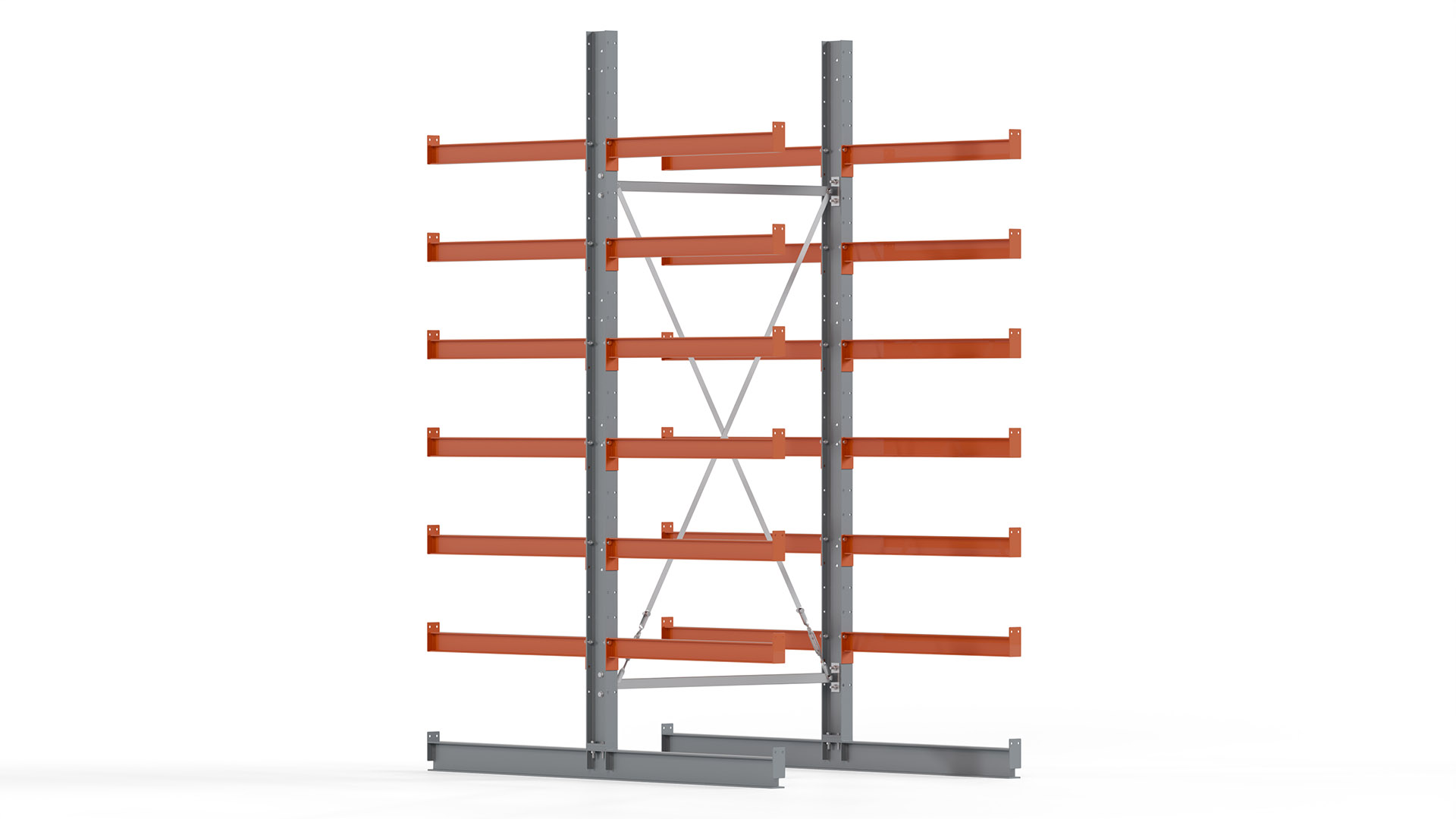 Kragarmregal KARL basic - lackiert - Breite: 128 cm - Höhe: 300 cm - Tiefe: 100 cm - Traglast je Kragarm: 450 kg - beidseitig