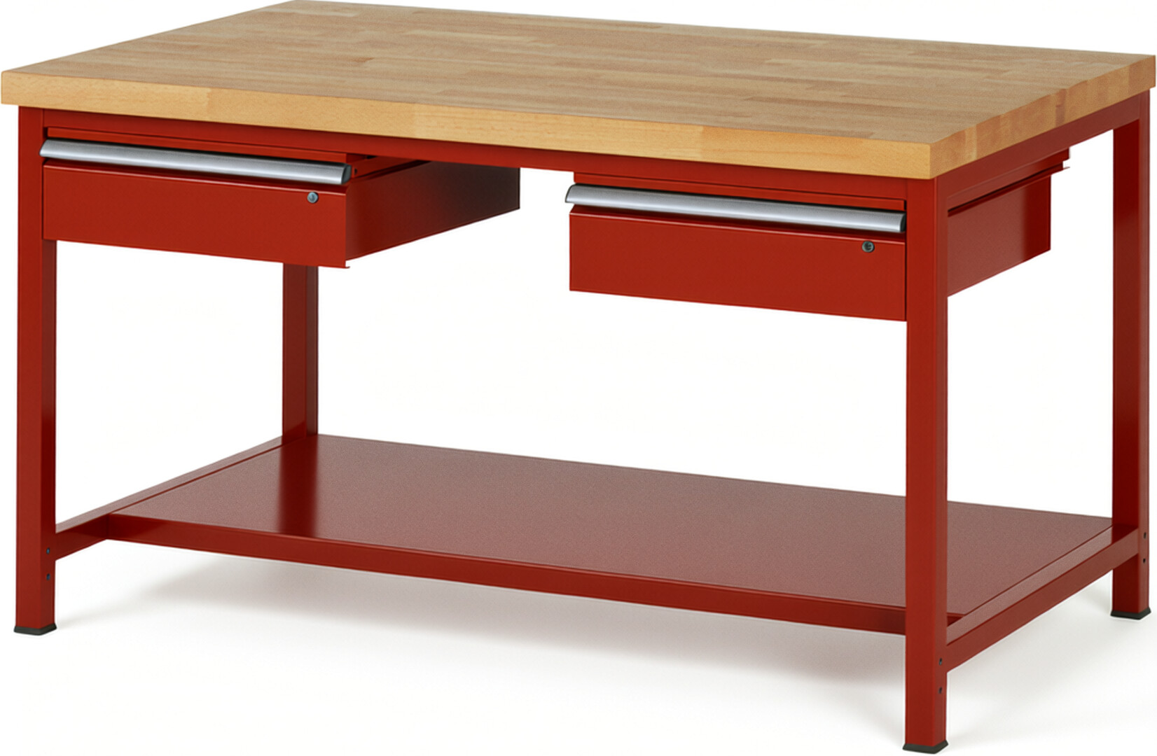 RAU Werkbank rot - Breite 150 cm - Tiefe 90 cm - Höhe 104 cm - Buche-Massiv Arbeitsplatte 40 mm