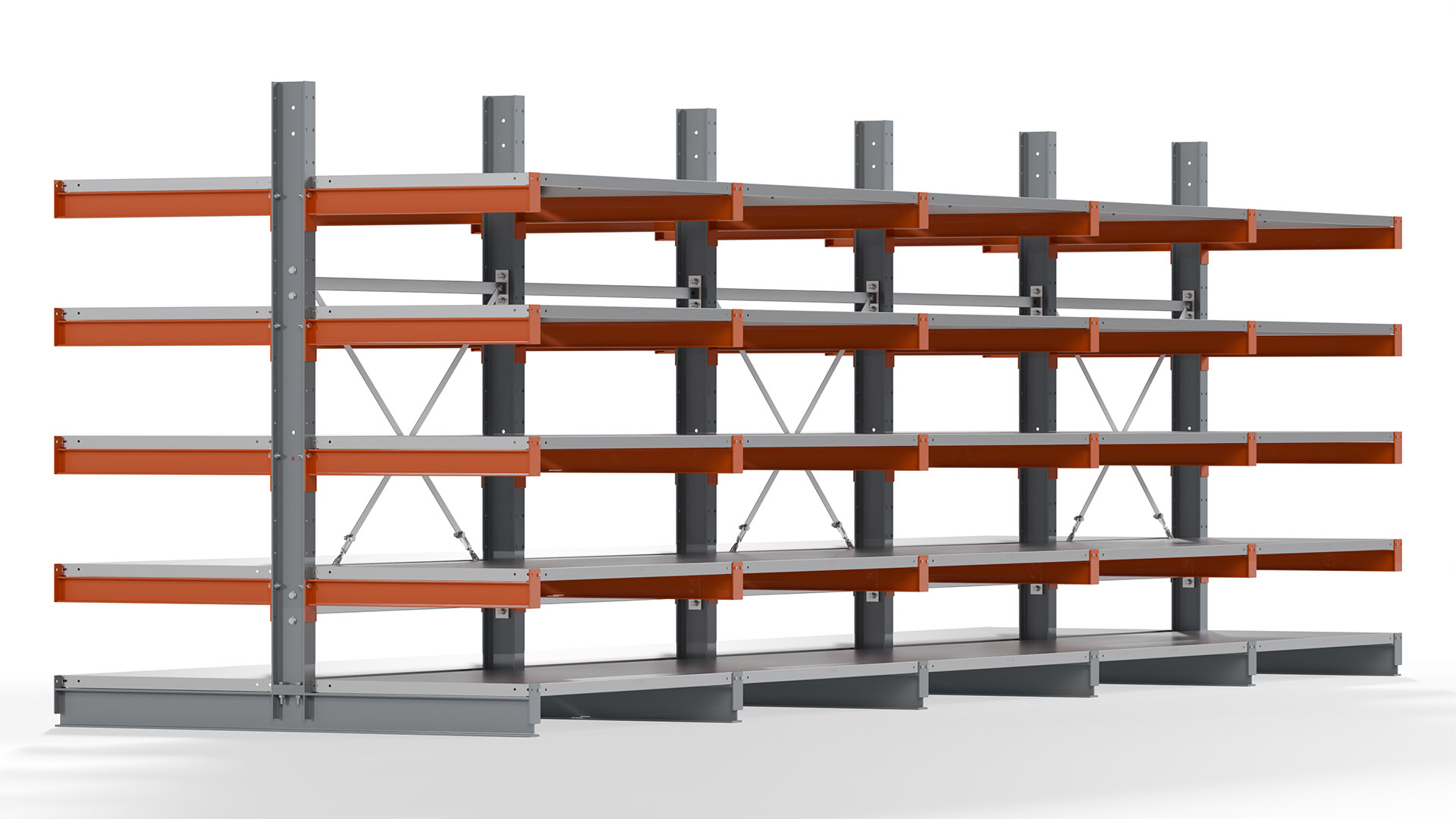 Kragarmregal KARL basic - lackiert - Breite: 640 cm - Höhe: 200 cm - Tiefe: 80 cm - Traglast je Kragarm: 550 kg - beidseitig