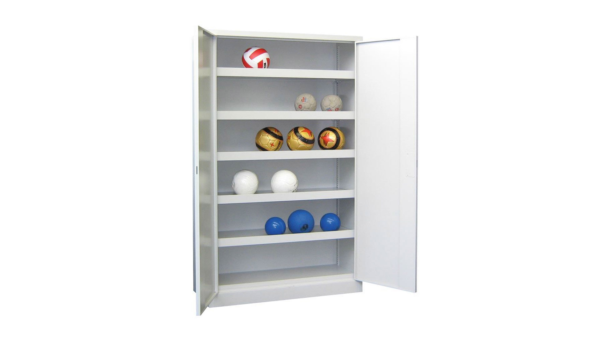Sportschrank, Ballschrank - Vollblechtüren - 5 Böden - 1.950x1.200x500 mm (HxBxT) - lichtgrau