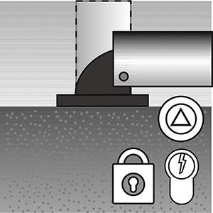 Sperrpfosten aus Alu, rund, Durchm. 76 mm, mit Liftautomatik, zum Aufschrauben, kippbar, mit Profil- Zylinderschloß