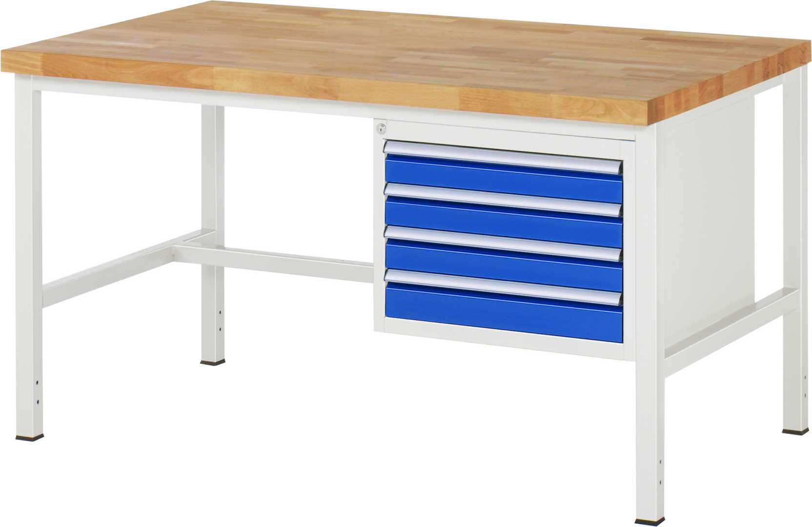 Werkbank Modell 8133,  BxTxH 1500x900x840 mm,  Buche-Massiv Arbeitsplatte 40 mm,  4 Schubladen mit  Auszug 90 %