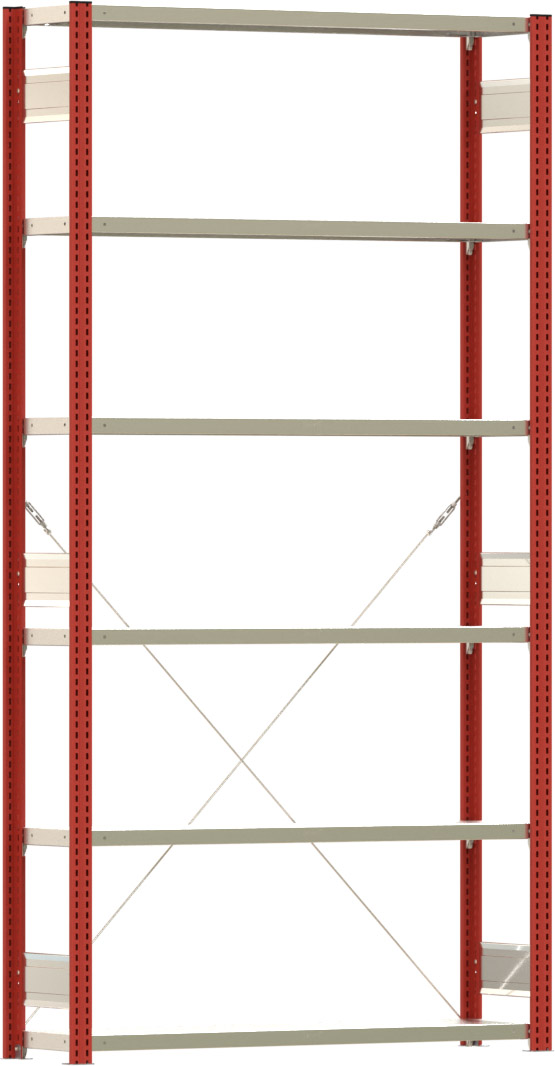 Fachbodenregal BERT - Breite: 128,5 cm - Tiefe: 30 cm - Höhe: 250 cm - 6 Böden - Grundregal