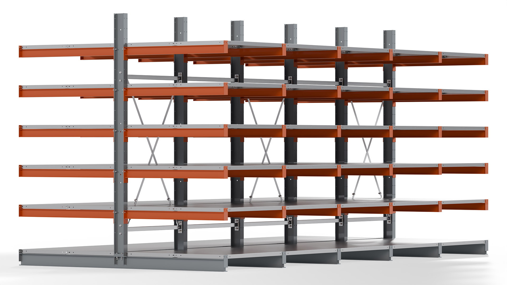 Kragarmregal KARL basic - lackiert - Breite: 500 cm - Höhe: 250 cm - Tiefe: 120 cm - Traglast je Kragarm: 370 kg - beidseitig