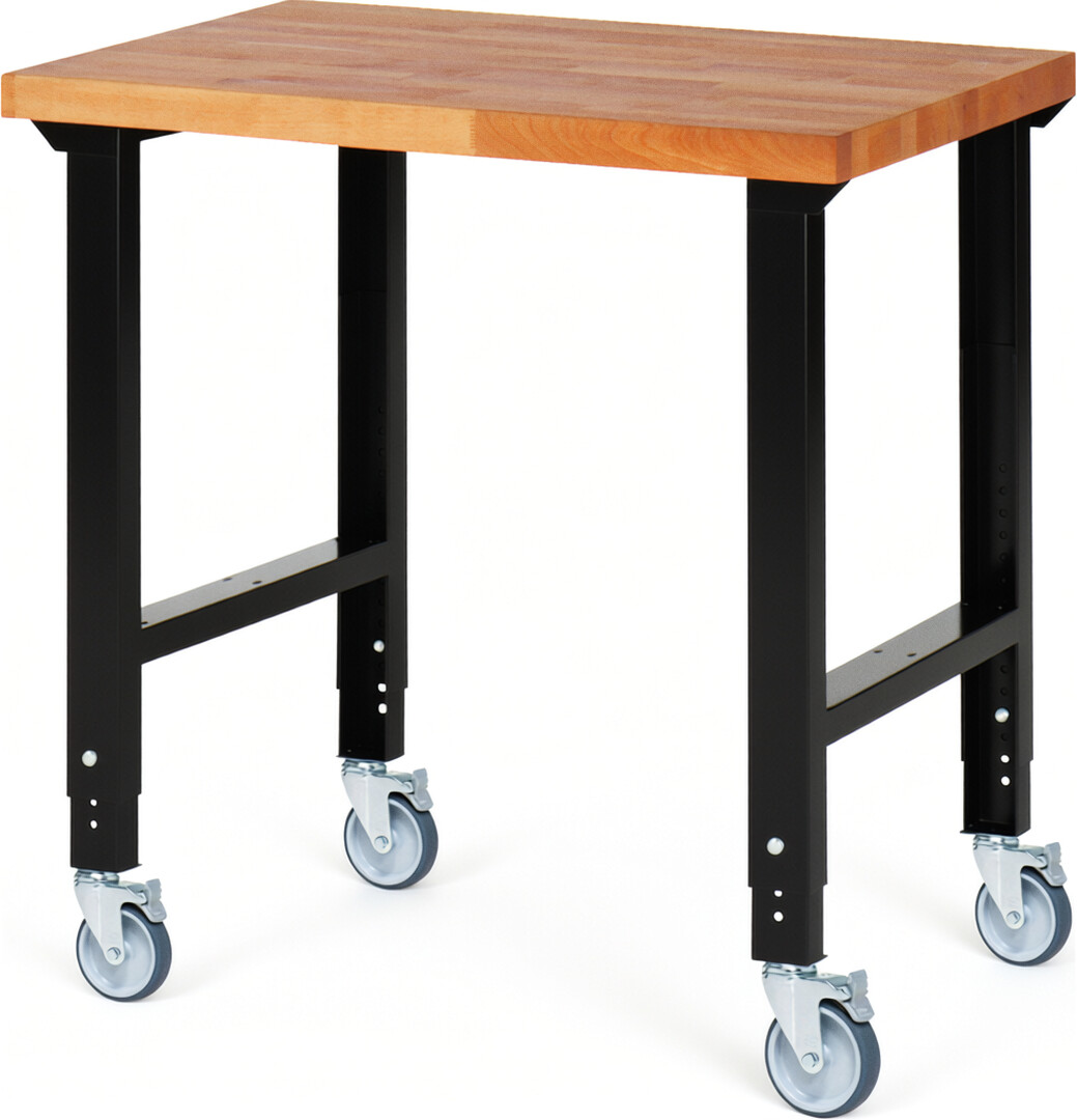 RAU Werkbank schwarz - Breite 100 cm - Tiefe 70 cm - Höhe 100 cm - Buche-Massiv Arbeitsplatte 40 mm