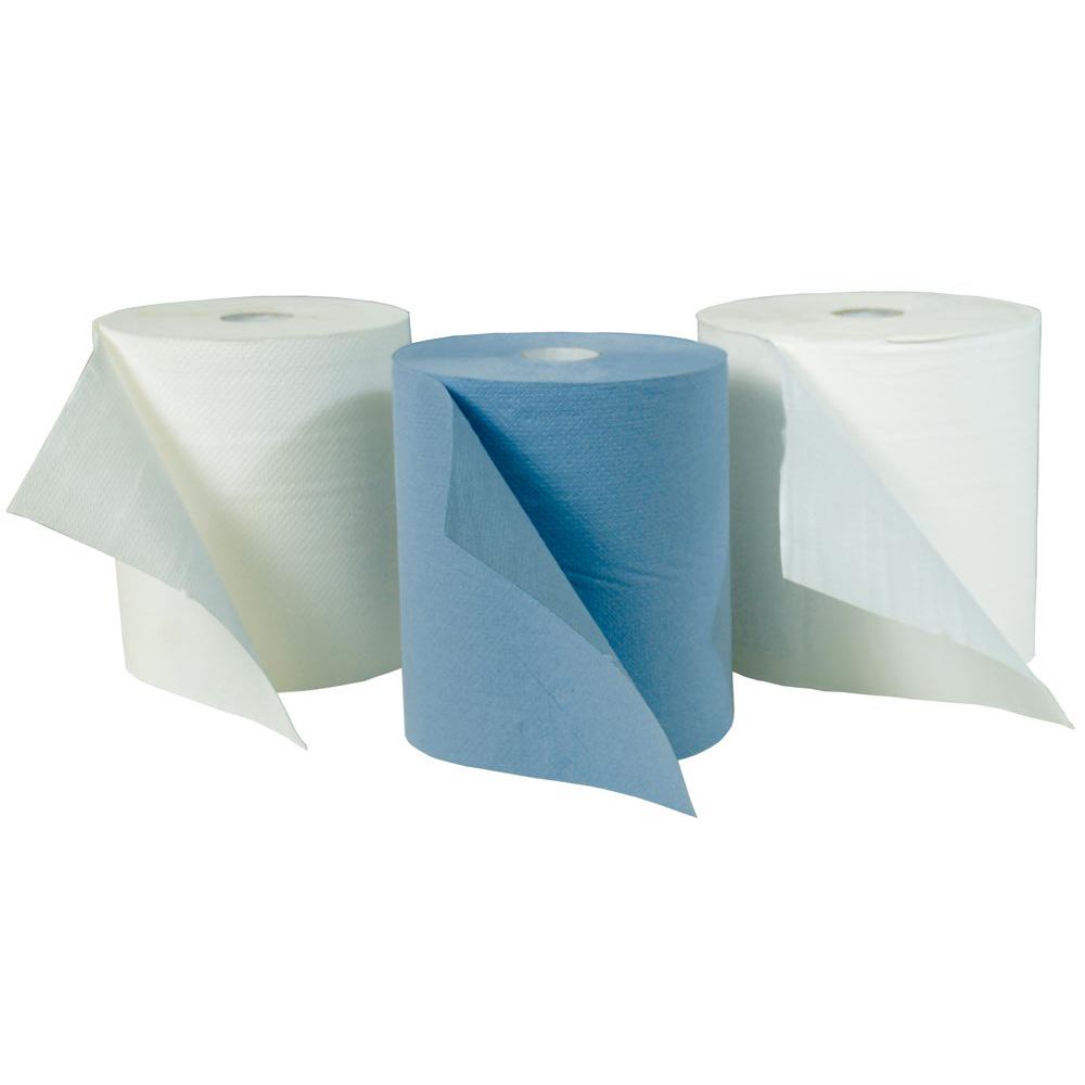 Handtuchrolle 2-lagig, innen- und außenabrollend, Recycling, blau, mit Perforation, VE 6 Rollen x 100 m. B 190 mm
