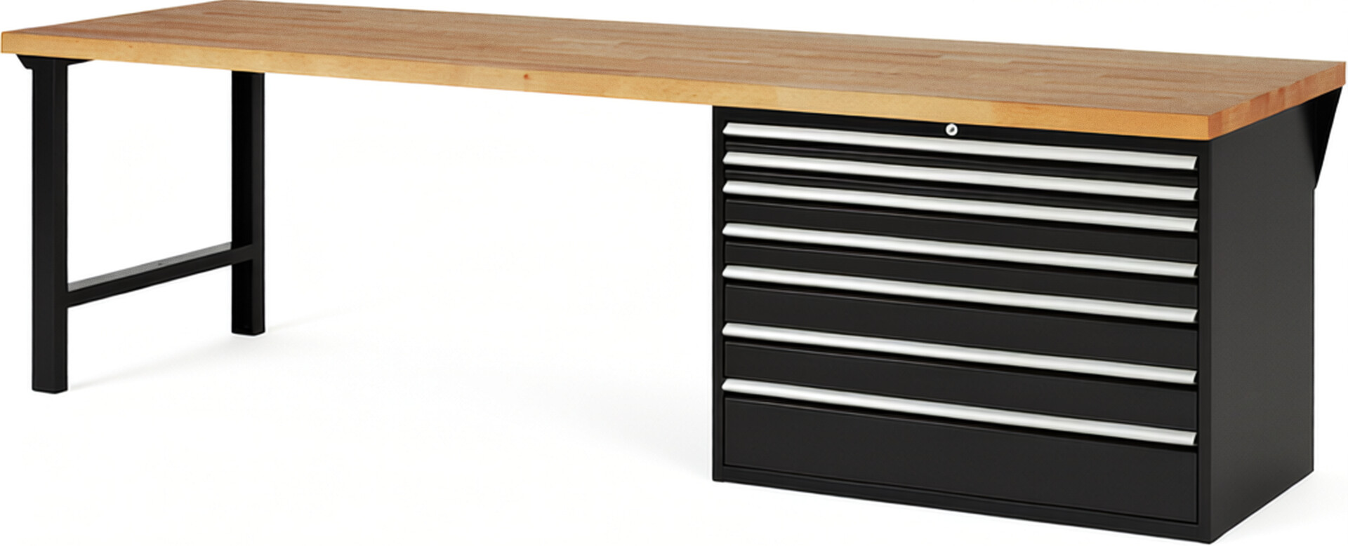 RAU Werkbank schwarz - Breite 300 cm - Tiefe 90 cm - Höhe 89 cm - Buche-Massiv Arbeitsplatte 40 mm