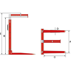 Kran- und Ladegabel, automatischer Gewichtsausgleich, Zinkenverstellbereich 400-900 mm, Gesamthöhe 1640-2340 mm, Traglast 2000 kg