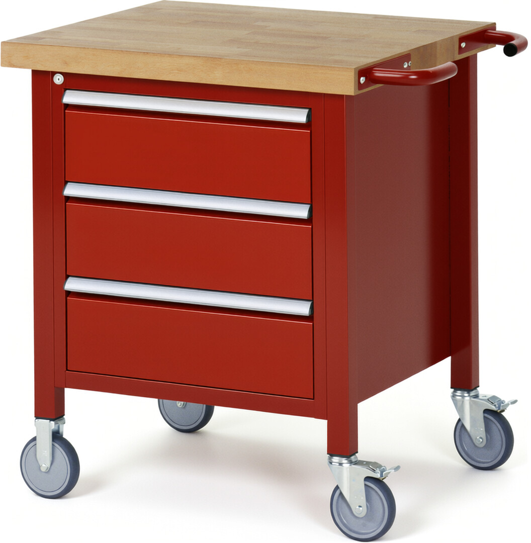 RAU Werkbank rot - Breite 75 cm - Tiefe 70 cm - Höhe 88 cm - Buche-Massiv Arbeitsplatte 40 mm