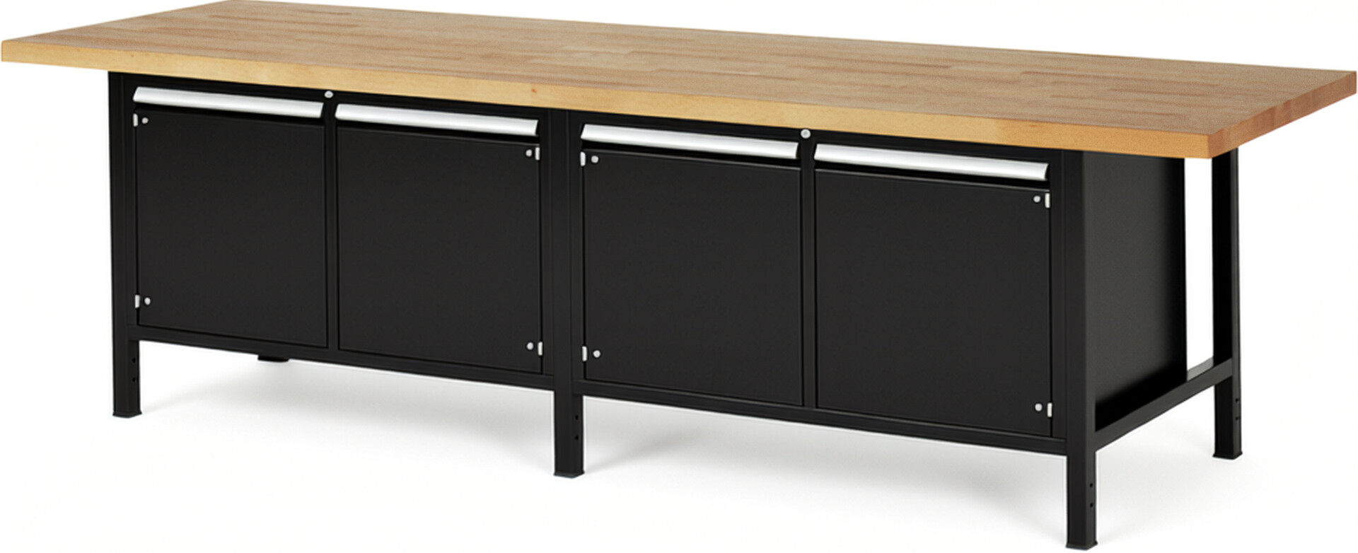 Werkbank Modell 8465 schwarz, BxTxH 3000x900x840-1040 mm,  Buche-Massiv Arbeitsplatte 40 mm