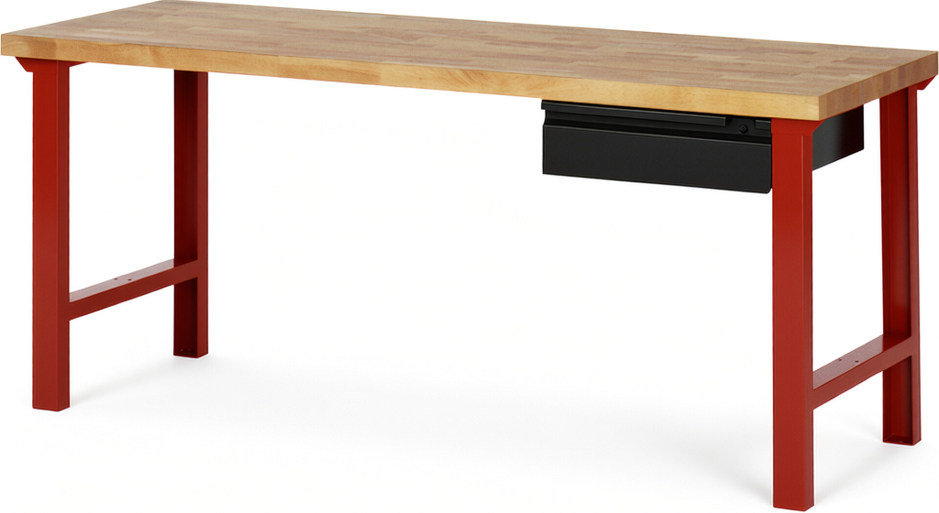 Werkbank rot - schwarz, Breite 200 cm, Tiefe 70 cm, Höhe 84 cm, 1 Schublade(n), Platte: Buche-Massiv-Arbeitsplatte