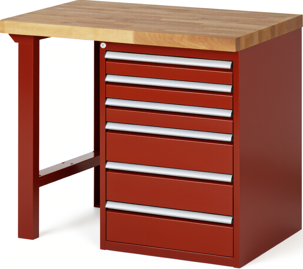 RAU Werkbank rot - Breite 100 cm - Tiefe 70 cm - Höhe 84 cm - Buche-Massiv Arbeitsplatte 40 mm