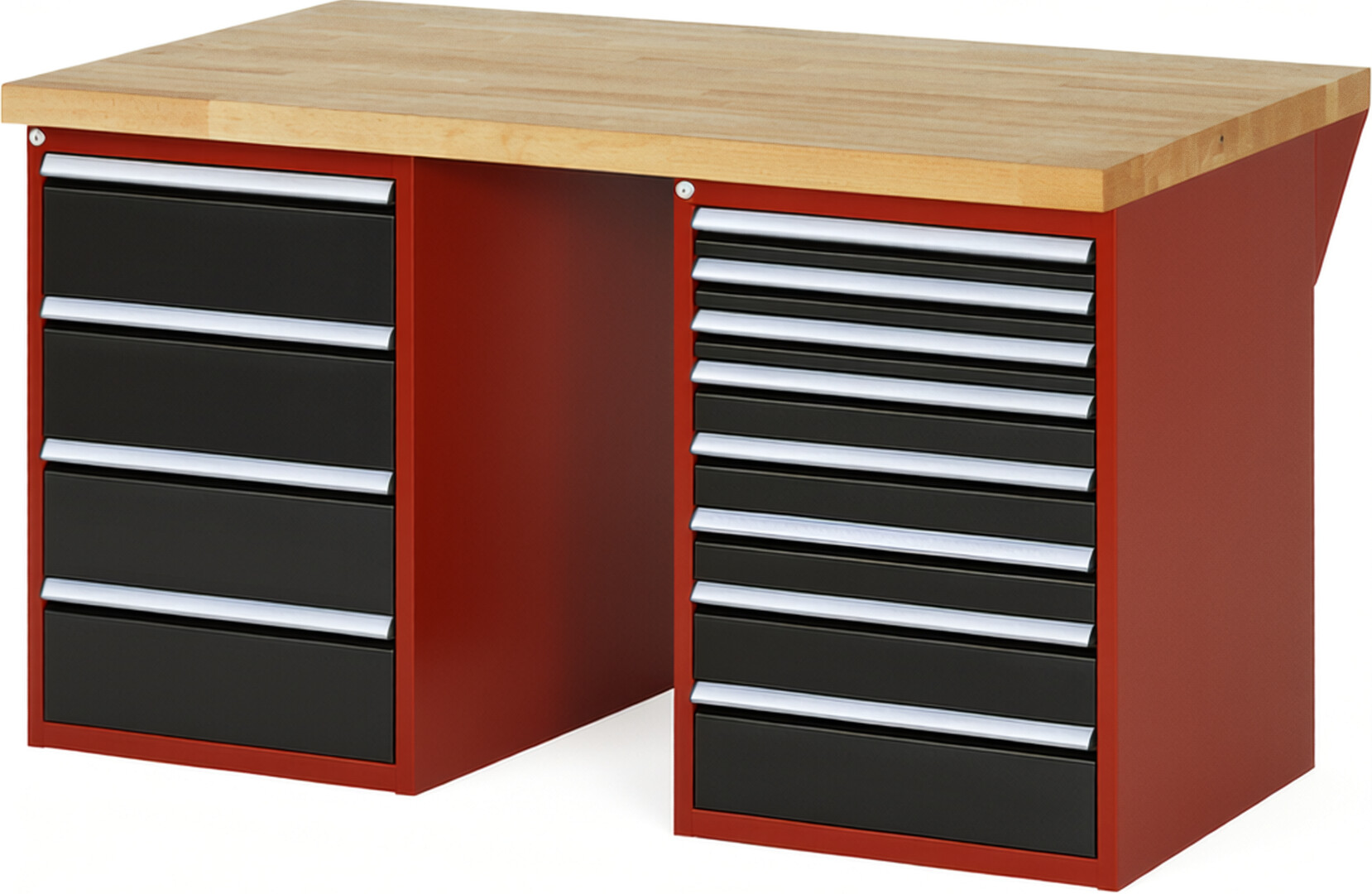 RAU Werkbank rot - schwarz - Breite 150 cm - Tiefe 90 cm - Höhe 84 cm - Buche-Massiv Arbeitsplatte 40 mm