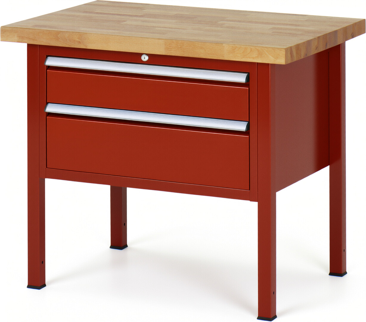 Werkbank Modell 8223 rot, BxTxH 1000x700x840-1040 mm,  Buche-Massiv Arbeitsplatte 40 mm,  2 Schubladen mit  Auszug 90 %