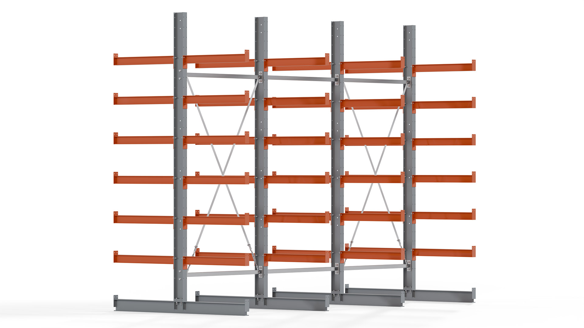 Kragarmregal KARL basic - lackiert - Breite: 384 cm - Höhe: 300 cm - Tiefe: 80 cm - Traglast je Kragarm: 550 kg - beidseitig