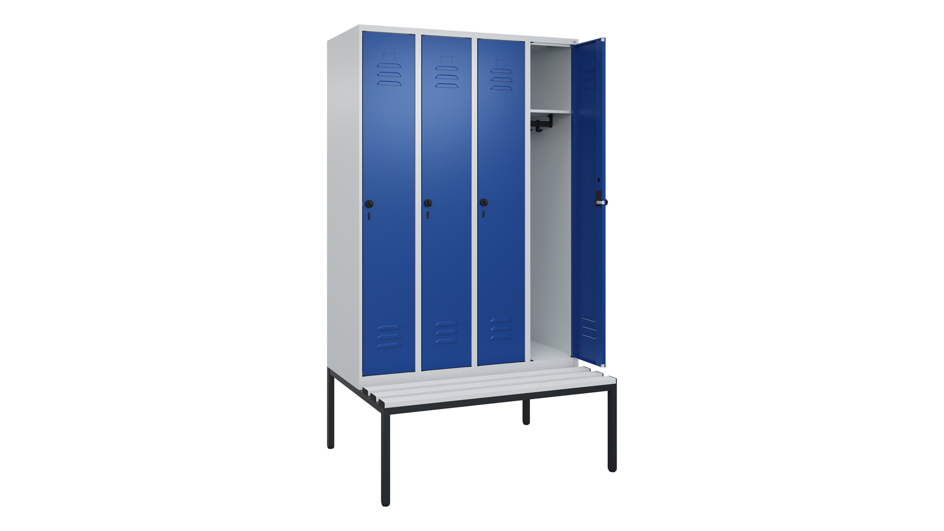 Spind - Garderobenschrank, Breite 120 cm, Höhe 212 cm, Tiefe 50 cm, 4 Abteile