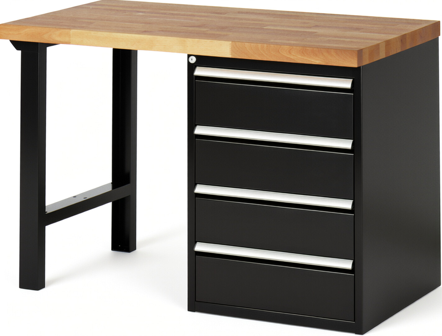 RAU Werkbank schwarz - Breite 125 cm - Tiefe 70 cm - Höhe 84 cm - Buche-Massiv Arbeitsplatte 40 mm