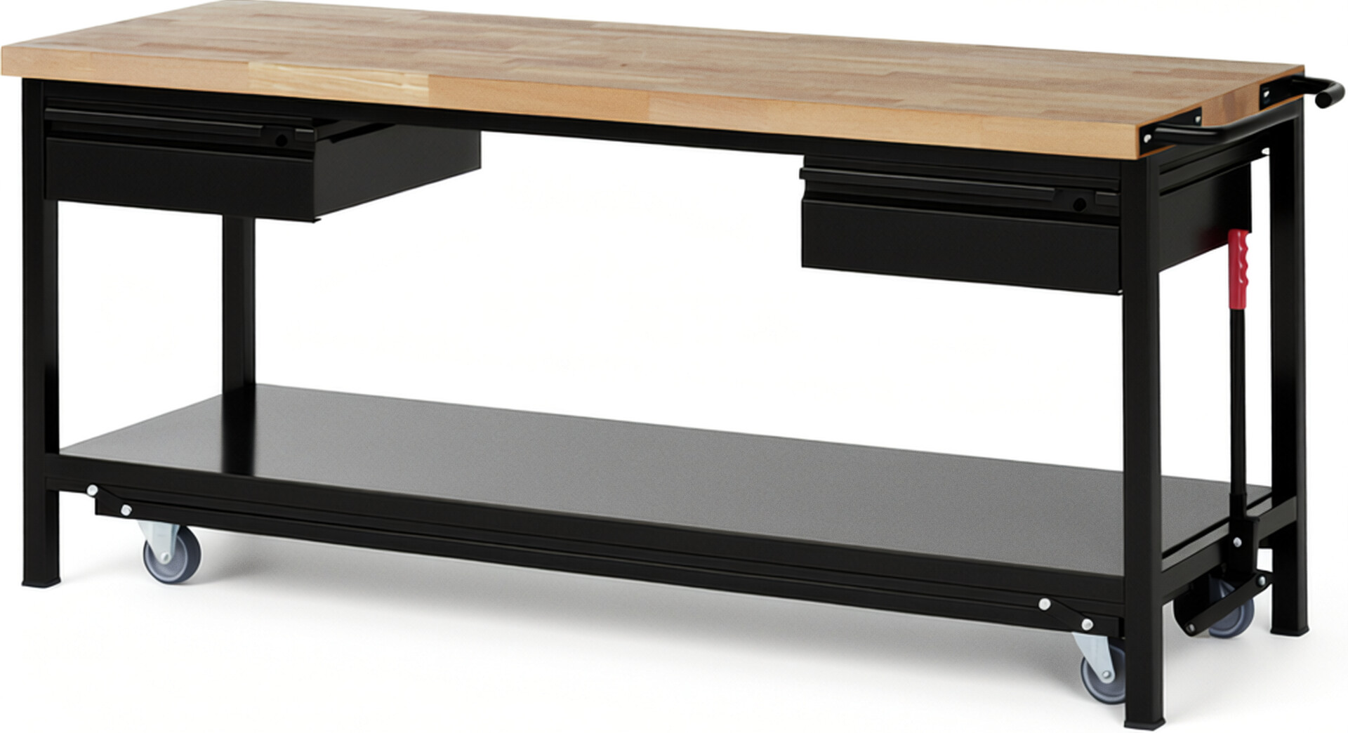 RAU Werkbank schwarz - Breite 200 cm - Tiefe 70 cm - Höhe 88 cm - Buche-Massiv Arbeitsplatte 40 mm