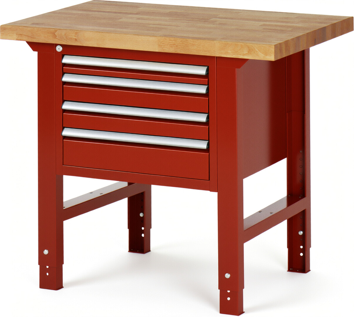 RAU Werkbank rot - Breite 100 cm - Tiefe 70 cm - Höhe 114 cm - Buche-Massiv Arbeitsplatte 40 mm