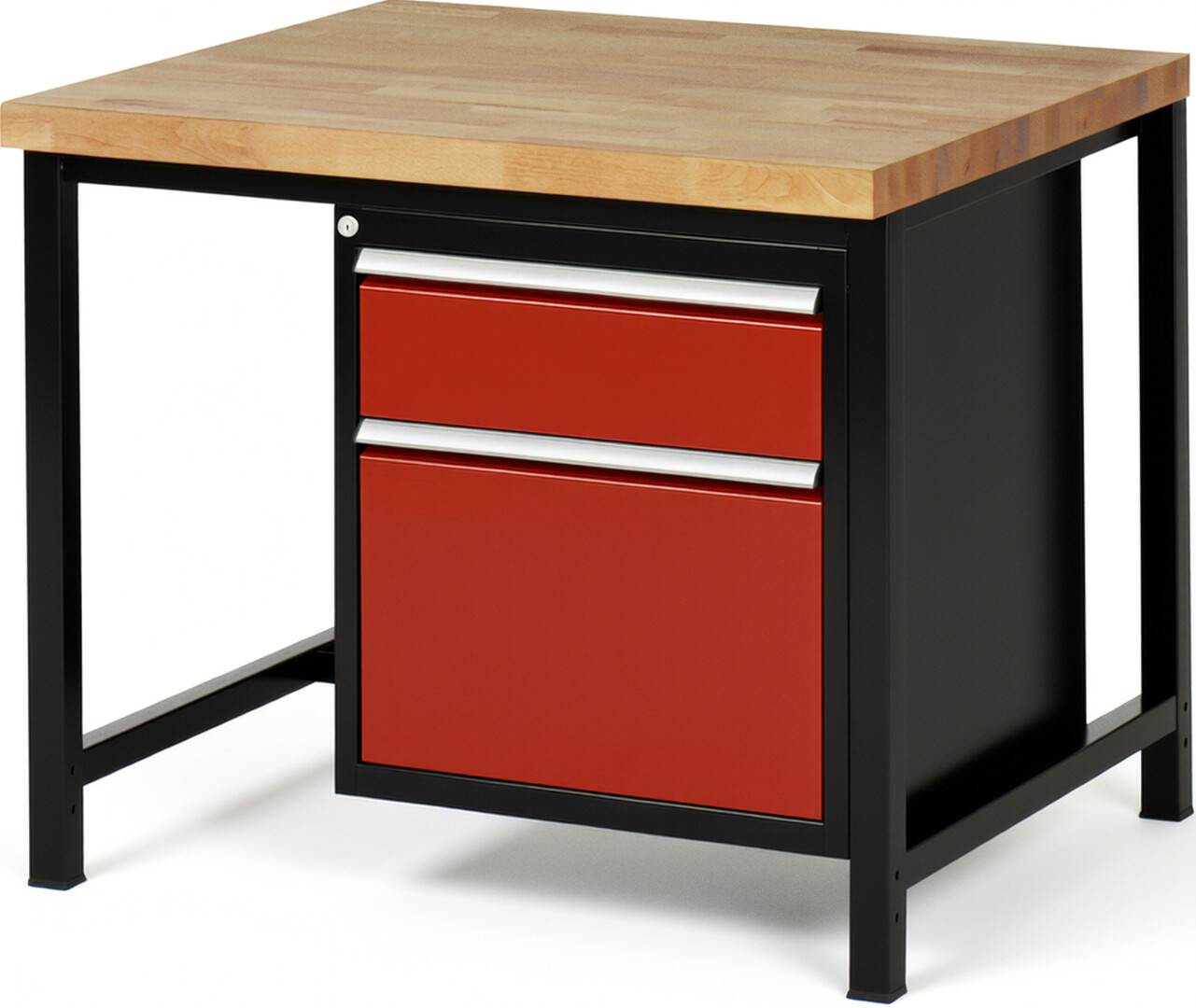 Werkbank Modell 8156 schwarz-rot, BxTxH 1000x900x840 mm,  Buche-Massiv Arbeitsplatte 40 mm,  2 Schubladen mit  Auszug 90 %