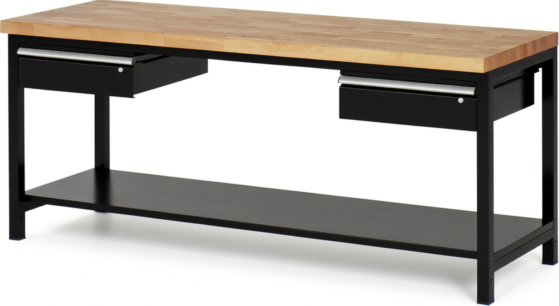 RAU Werkbank schwarz - Breite 200 cm - Tiefe 70 cm - Höhe 104 cm - Buche-Massiv Arbeitsplatte 40 mm