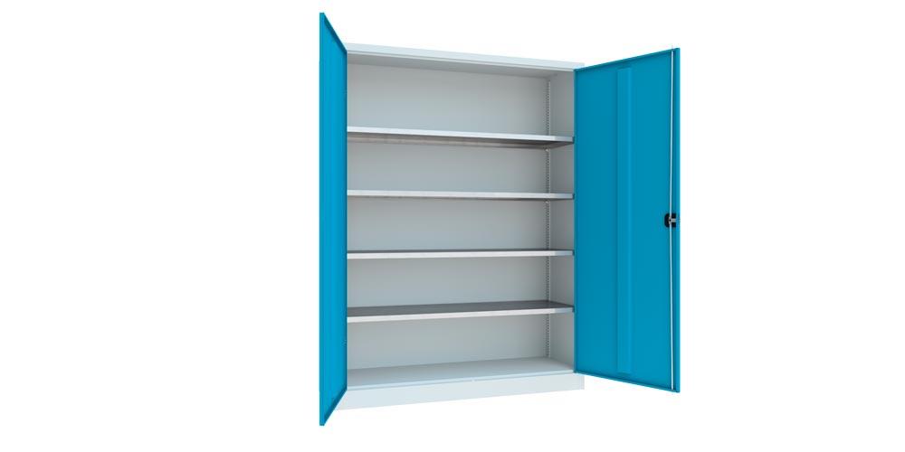 Flügeltürenschrank - Vollblechtüren - 1.950x1.500x500 mm (HxBxT) - 4 Einlegeböden verzinkt - Zylinderschloss - lichtgrau/himmelblau
