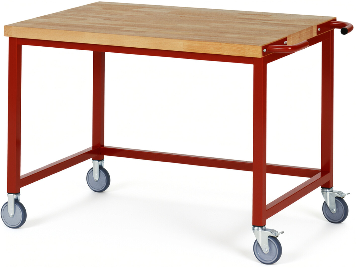 Fahrbare Werkbank Modell 8000 rot, BxTxH 1250x900x880-1080 mm,  Buche-Massiv Arbeitsplatte 40 mm