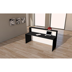 Design-Theke, Empfangstheke, BxTxH 2000x800x1100 mm, gerade, weiß mit Edelstahldekor