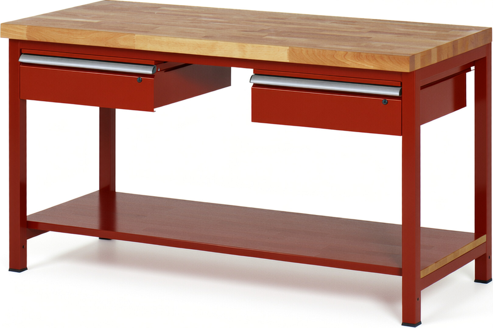 RAU Werkbank rot - Breite 150 cm - Tiefe 70 cm - Höhe 104 cm - Buche-Massiv Arbeitsplatte 40 mm